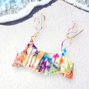 Victoria’s Secret Pink Swim Tie-Dye Laser-Cut Bikini Top Flounce Rainbow M